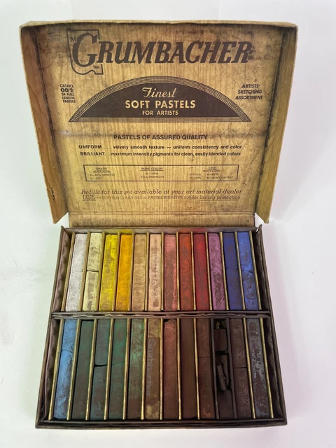 Juego de pasteles suaves vintage Grumbacher N0. 00/2 24 colores en caja original