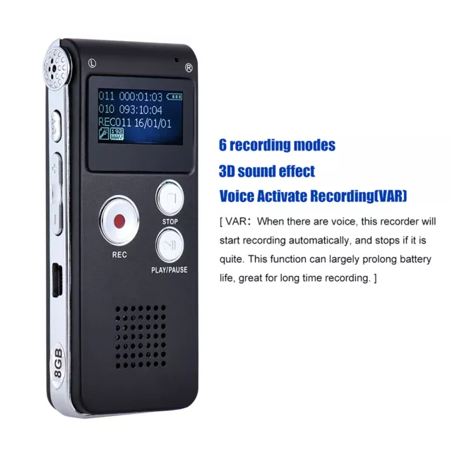 Digital Voice Recorder Dictaphone MP3 Player Voice Activate Audio Sound Recorder