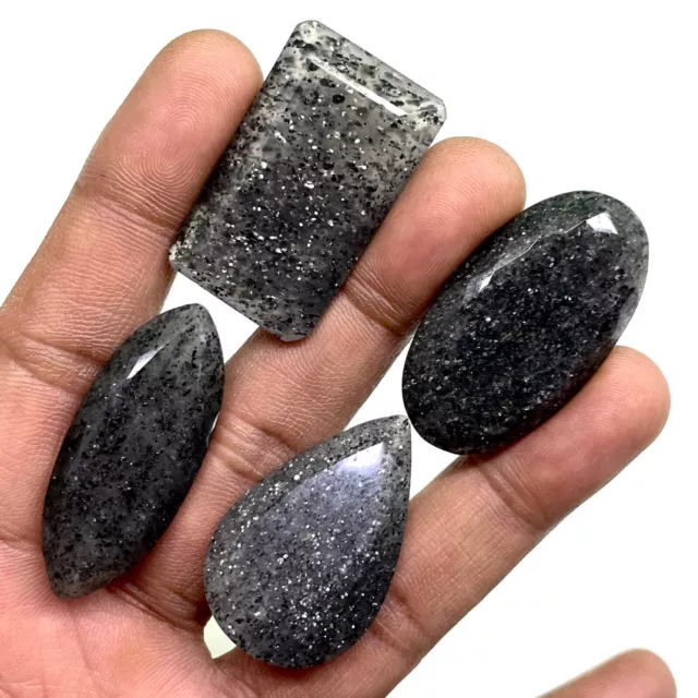 4 Pcs Natural Black Sunstone 35-37mm Mix Cut Loose Faceted Gemstones 204.65 Cts