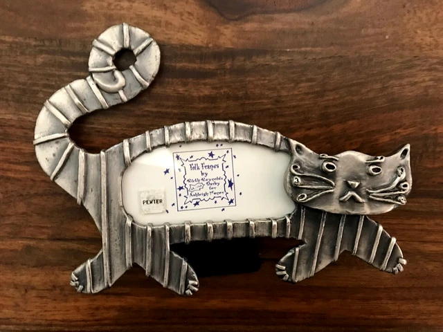 Ashley Manor Pewter Cat Folk Frame Ruth Reynolds 3" x 1  1/2"