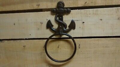 2 cast iron Nautical ANCHOR TOWEL RING holder  Brown in color