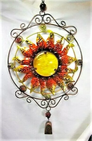 Morning Sun metal and Glass wind chime with acrylic jewels & a bell yard decor