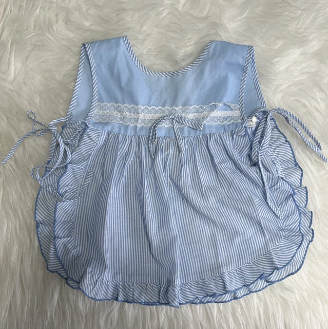 Vintage Asdale Pinafore Size 6-12 Months Baby Dress Blue White Striped Tie