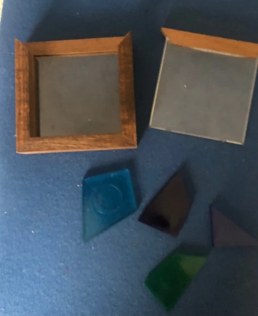 Vintage Plastic & Wood Square Puzzle with Frame 4 inches Stained Glass Effect 3