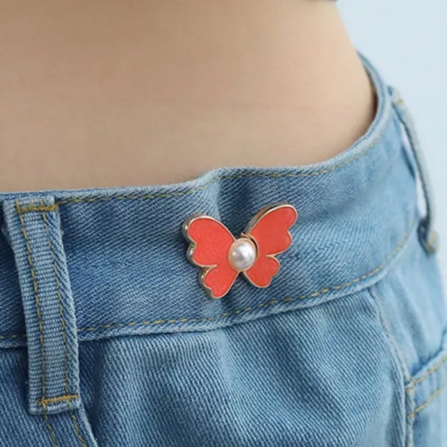 Butterfly Jean Button Waist Buckle Removable  Simple   Women