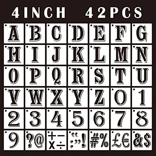 42PCS LETTER STENCILS 4 inch Reusable Plastic, Alphabet Craft Stencils