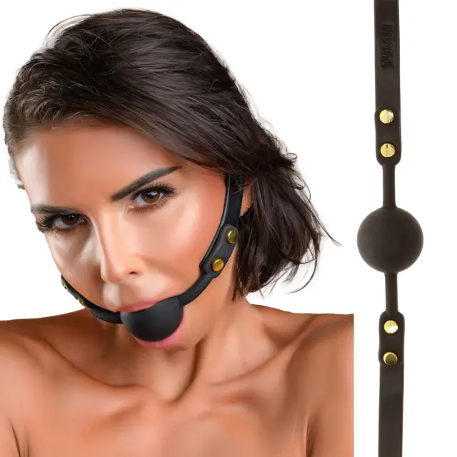 Ball Gag Morso Nero con Sfera in Silicone Cinturino in Pelle Regolabile Bondage