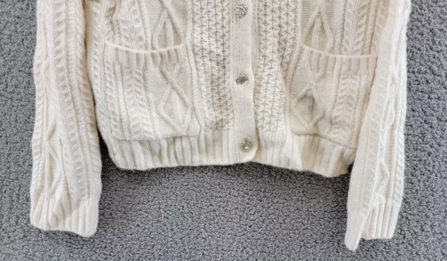 Rails Bixby Wool-Cashmere Cable Knit Cardigan Women's XS Ivory Button Closure 3