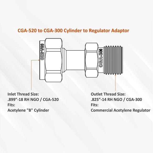Brass Acetylene Cylinder-to-Regulator Adapter – CGA-520 To CGA-510, Fits MC/B Tanks, Premium Brass Construction, 12 Configurations Available For Industrial Welding