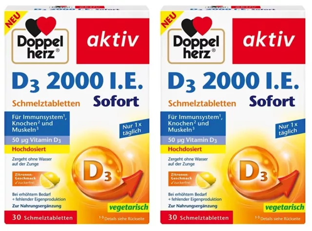 ✅ Doppelherz Vitamin D3 2000 I.E. Tabletten Immunsystem Knochen 2x 30 Tabletten✅