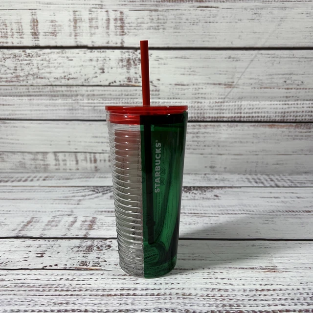 Starbucks Holiday 2021 Clear Ribbed & Green Glass 18 oz  Tumbler Cup NWT