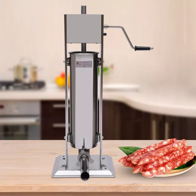 7L Stainless Steel Manual Sausage Stuffer with 5 Stuffing Tubes Commercial