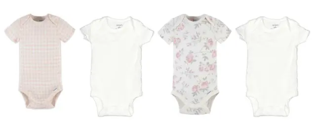 Gerber Carters Newborn Baby Girl Multicolor Short Sleeve Lot 4 Onesies Set NB