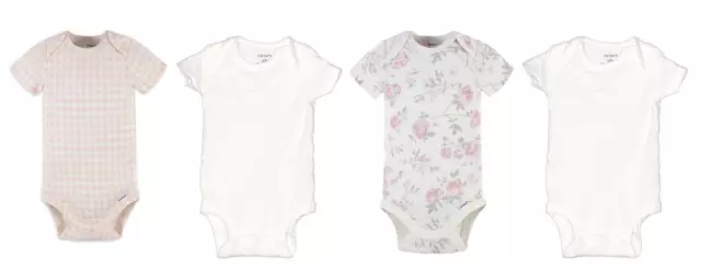 Gerber Carters Newborn Baby Girl Multicolor Short Sleeve Lot 4 Onesies Set NB