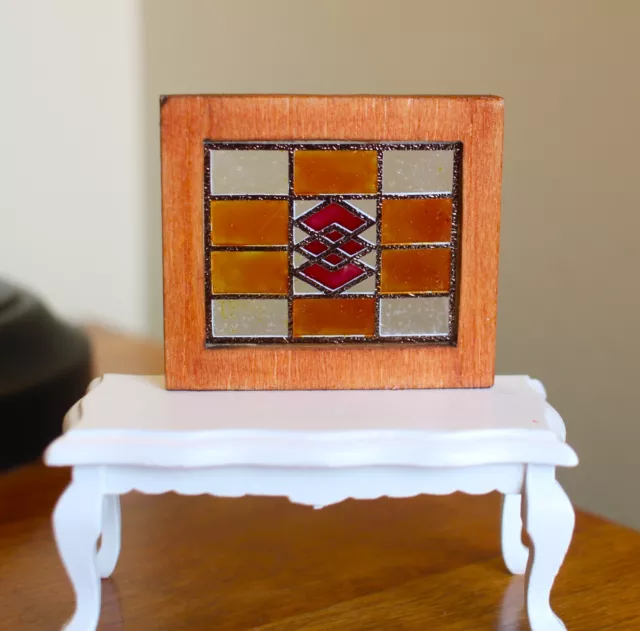Original OOAK Mini Dollhouse Art Deco Style Stained Glass Window N Woolmer