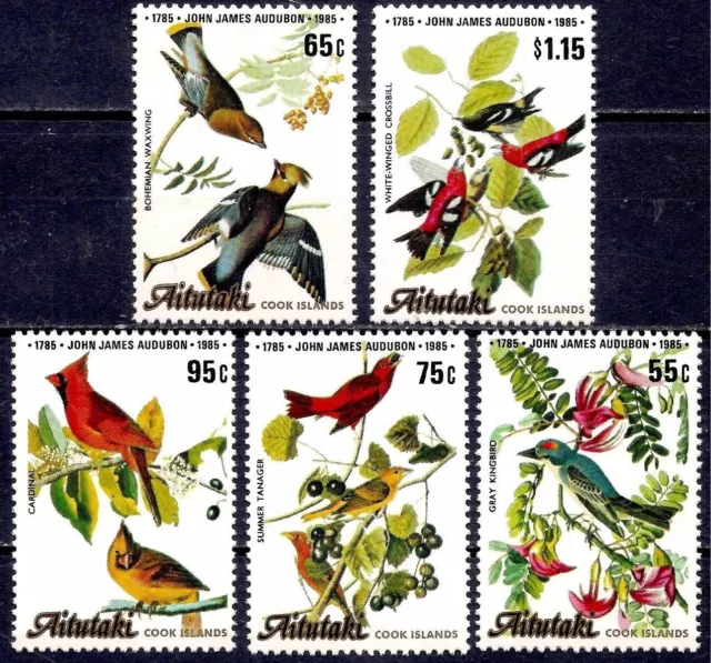 Aitutaki 1985 Birds Grey Kingbird Crossbill Waxwing Nature Wildlife 5v set MNH