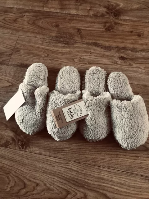 2 X DUNELM Taupe Fluffy Teddy Bear Slippers Medium Size 5 6 10.00 PicClick UK