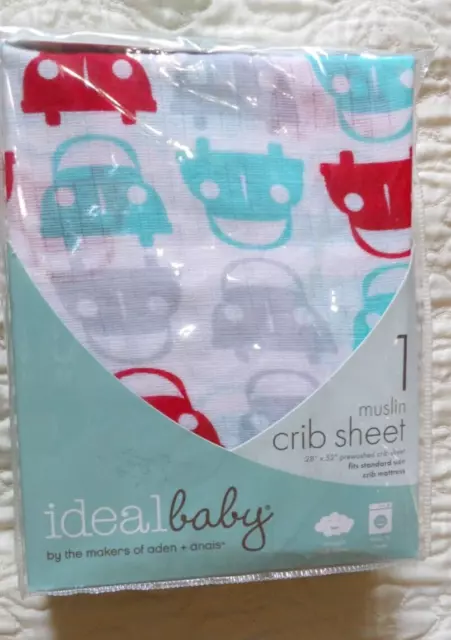 New Ideal Baby Aden Anais Muslin Crib Sheet Cars 28" X 52" Nip