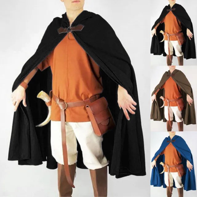 Men Renaissance Hooded Cape Witch Cloak with Hood Medieval Halloween Costume