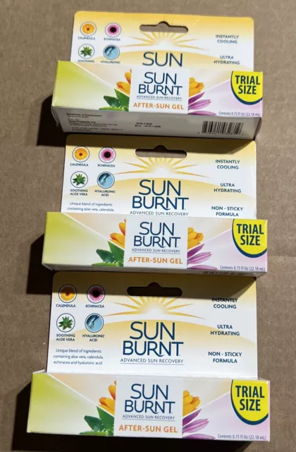 Gel Sun Burnt - Recuperación solar avanzada después del sol - Lote de 3 - Tamaño de prueba .75 Fl Oz