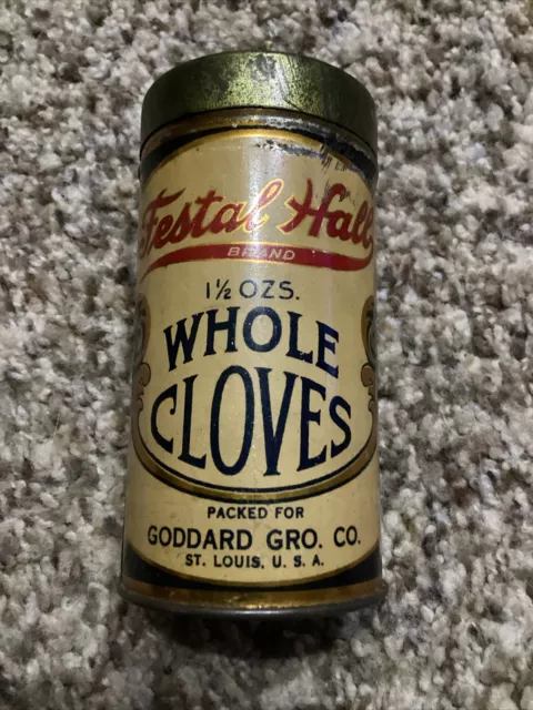 Rare STL Festal Hall Whole Cloves spice tin, great graphics, Goodard Gro co