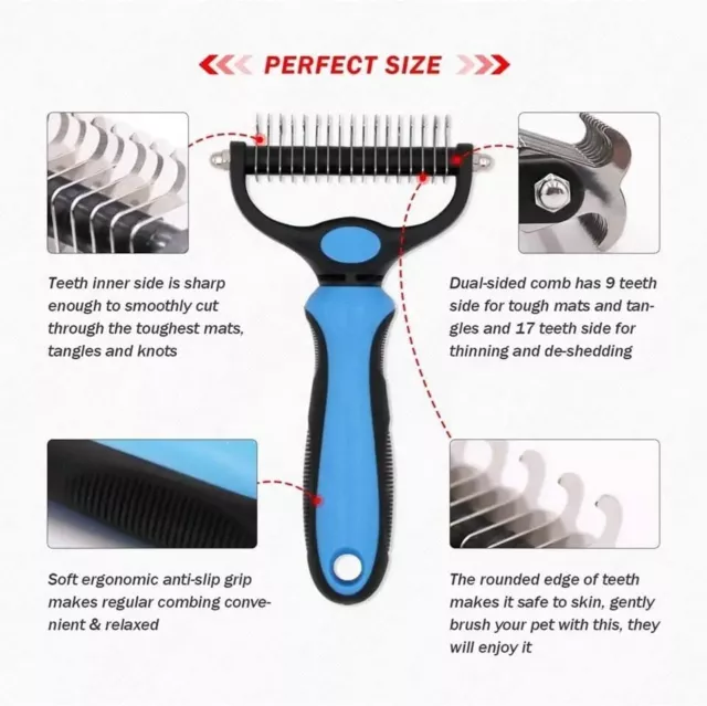 Pet Shedding Brush Grooming 2 Sided Undercoat Dog Cat Comb Tool Pets NEW