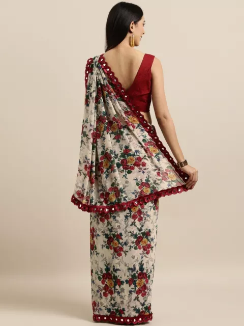 Multi Color Floral Printed Bollywood Indian Wedding Saree Designer Sari 2