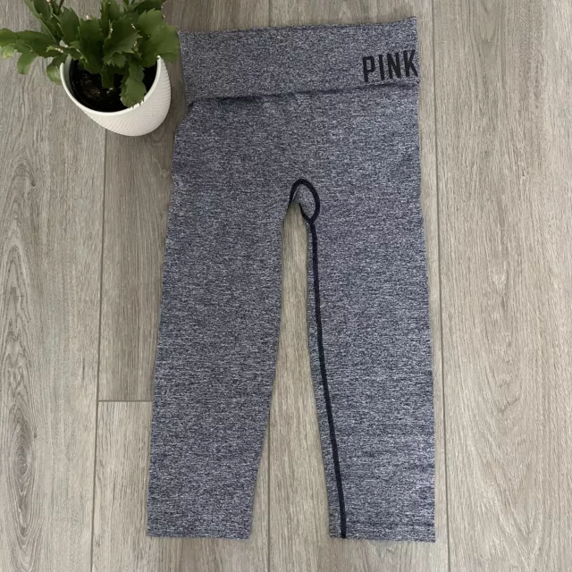 Victoria’s Secret PINK BLACK flared leggings PINK LOGO IN BLING NEW SMALL  SHORT