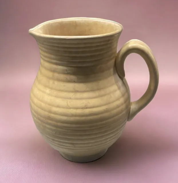 Large Vintage arthur wood jug vase cream beige neutral ribbed