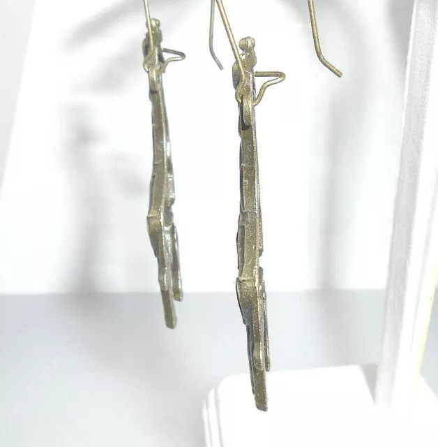 New  Very Large Beautiful  3-D  GIRAFFE  Bronze-tone Dangle Earrings 2-5/8" Long 2