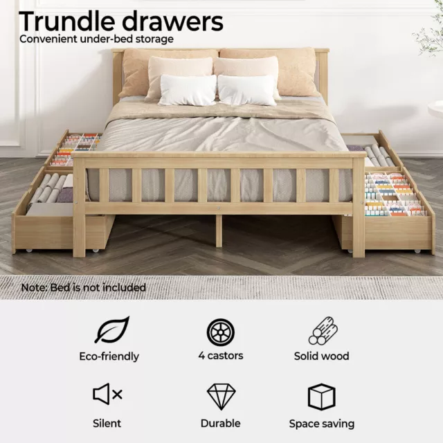 Levede 2x Bed Frame Storage Drawers Wooden Timber Trundle For Bed Frame Base 2