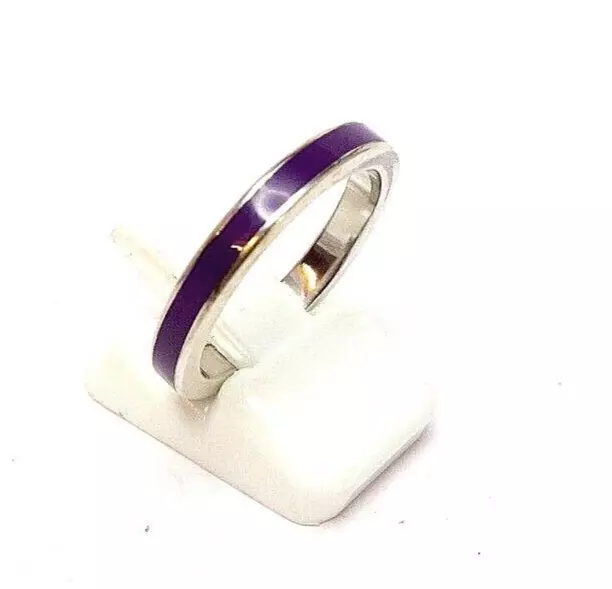 128. hübscher TCHIBO Bandring Emaille Ring lila Damenring 925er Silber RG.56