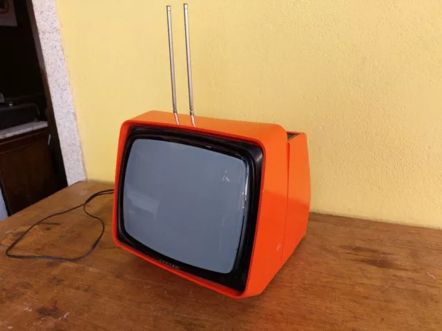 Vecchio Piccolo Televisore Anni '70 Crezar Arancione Vintage Design