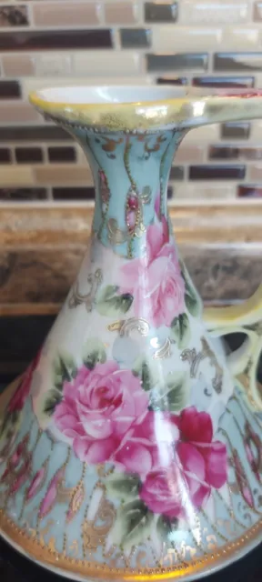 Nippon ewer pitcher hand painted porcelain antique Floral Rose Pattern. 3