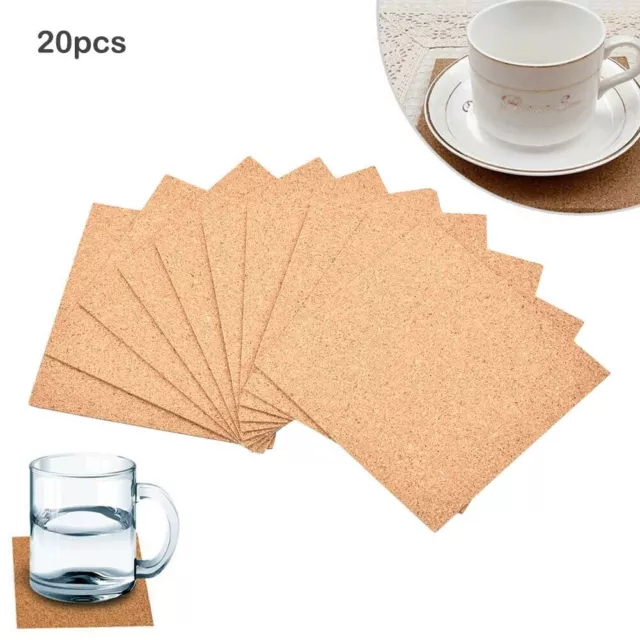 20Pcs Cork Coasters Square Cork Mat Self-adhesive DIY Backing Sheet for Home Bar