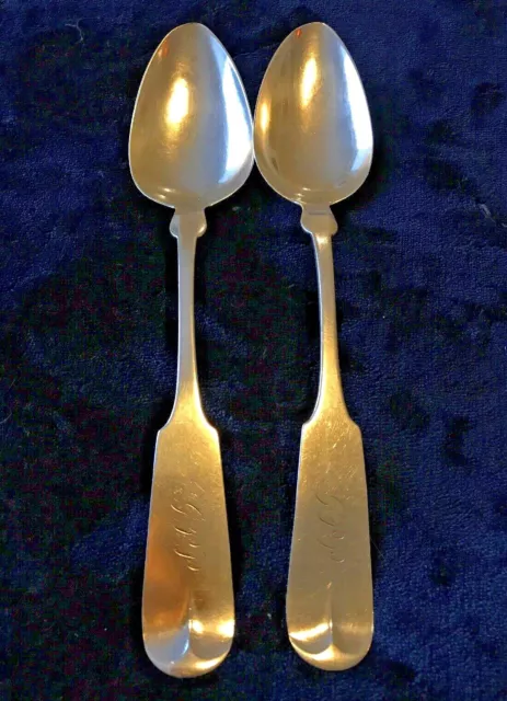 Antique Coin Silver Serving Spoons Lot (2) Monogrammed “GPP” Etched “Minnie”