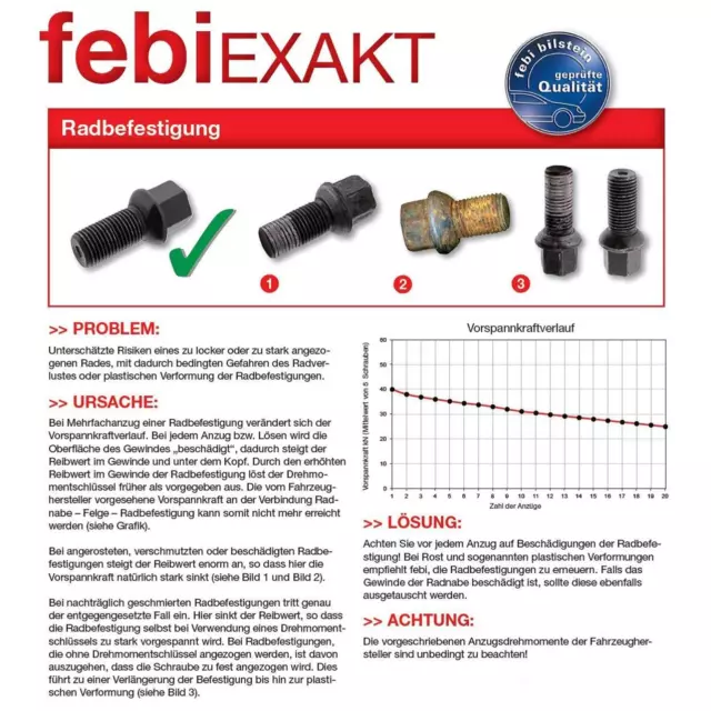 20xFEBI RADSCHRAUBE STAHL/ALUFELGEN passend für BMW 1er E81-E88 3er E21-E92 2