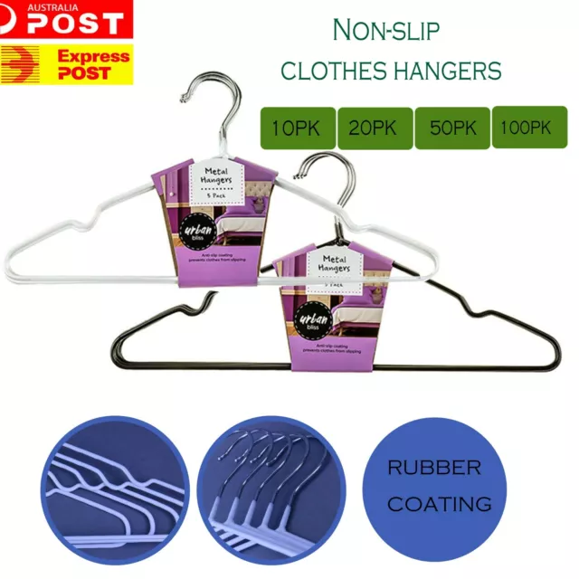 10-100pc Metal Clothes Hangers Non Anti Slip Rubber Coated Wire Suit Coat Hanger