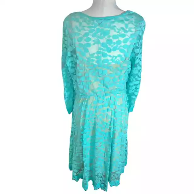 NY Collection A-Line Sundress with Lace Sheath, Midi, Turquoise, size XL