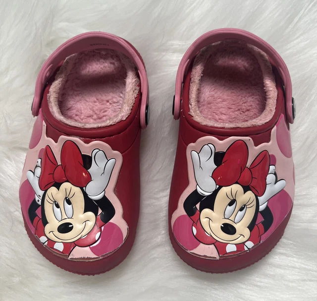 Toddler Size 7C 8 7 Child Crocs Clogs Disney Minnie Mouse Fur Lined Casual Shoes