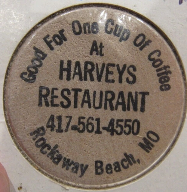 VINTAGE HARVEYS RESTAURANT Rockaway Beach, MO Wooden Nickel Token