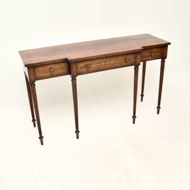 Large Antique Mahogany and Inlaid Brass Console Table