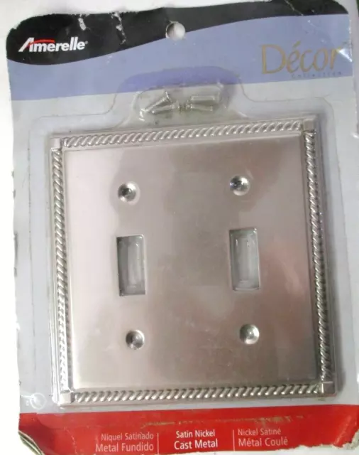 Amerelle Georgian 54TTN Satin Nickel 2-Gang Switch Wall Plate Box Cover Modern