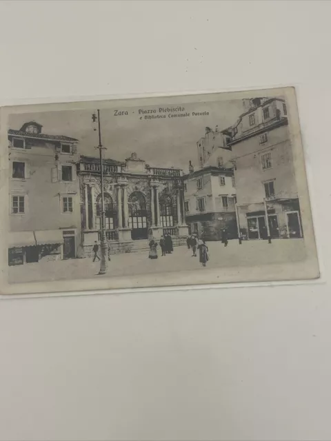 Cartolina Zara Piazza Plebiscito E Bibblioteca Comunale Anni 20