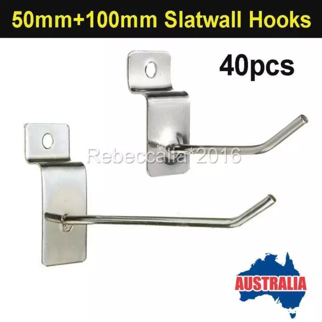 40pcs 50mm+100mm Slatwall Hook Slat wall panel Grooved Display Board Showroom AU