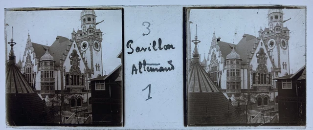 PARIS 1900 EXPO UNIVERSELLE PAVILLON ALLEMAND PLAQUE VERRE 45x107 STEREOSCOPIQUE