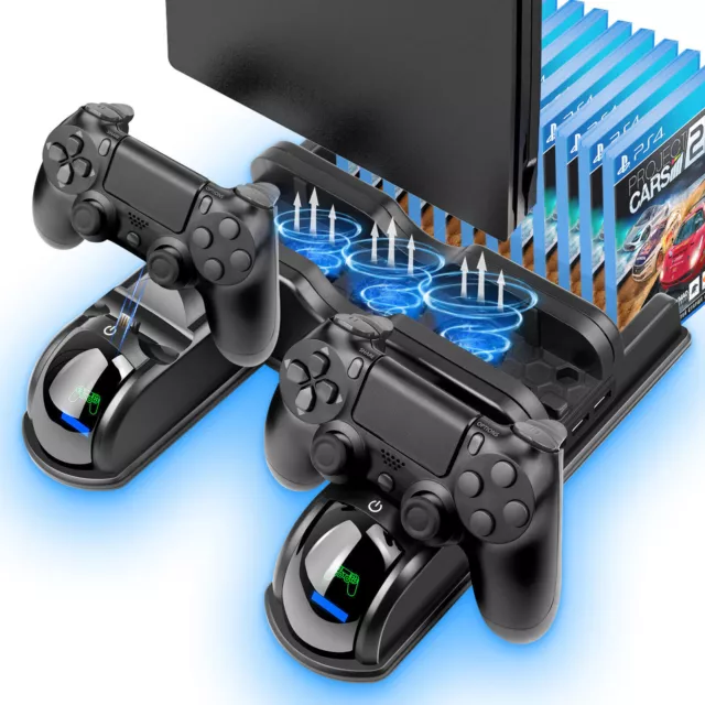 Vertikaler Ständer für PS4/PS4 Slim/Pro Controller mit Lüfter Ladestation Dock 3