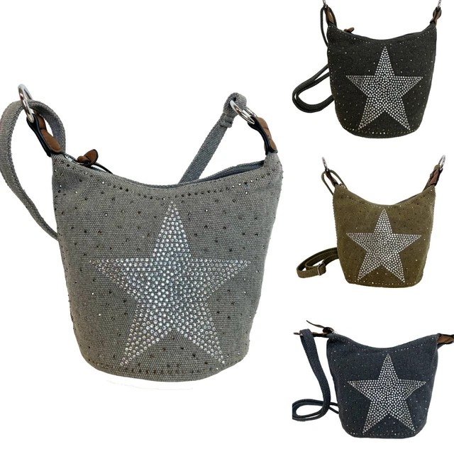 Sac à Bandoulière Unisexe En Toile Noire Motif étoiles - Neuf Avec étiquettes, Dimensions 25x13x26 Cm