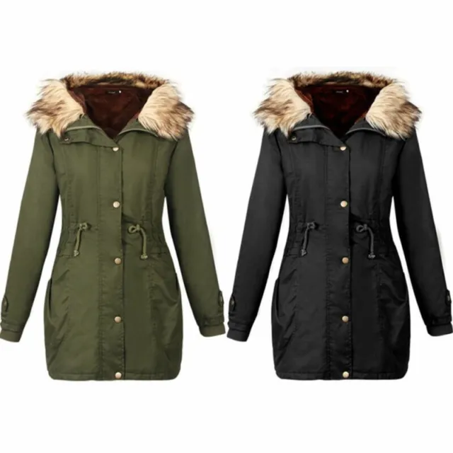 Hooded Jacket Quilted Puffer Parka Outwear Winter Coat Womens Ladies Fur Collar