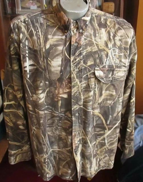 Ducks Unlimited Flannel Button Down Shirt Embroidered Hunting Medium  Camo